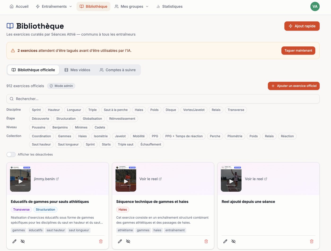 La bibliothèque d'exercices vidéo